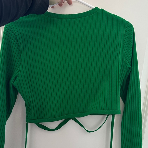 Zara Green Ribbed Long Sleeve Crop Top - Picture 5 of 5
